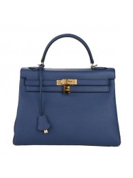 Hermes Kelly 32cm Shoulder Bag Dark Blue Original Leather K32 Gold Tl1643SS41
