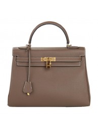 Hermes Kelly 32cm Shoulder Bag Dark Grey Original Leather K32 Gold Tl1642vX33
