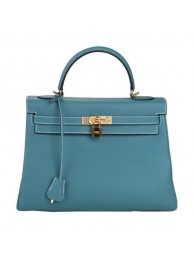 Hermes Kelly 32cm Shoulder Bag Light Blue Original Leather K32 Gold Tl1645KX51