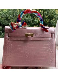 Hermes Kelly 32cm Shoulder Bag Pink Croco Leather K32CL Gold Tl1091Qu69