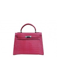 Hermes Kelly 32cm Shoulder Bag Pink Croco Patent Leather K32 Silver Tl1836mm78