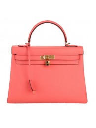 Hermes Kelly 32cm Shoulder Bag Pink Original Leather K32 Gold Tl1647Ym74