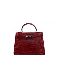 Hermes Kelly 32cm Shoulder Bag Red Croco Patent Leather K32 Silver Tl1834Kf26
