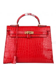 Hermes Kelly 32cm Shoulder Bags Red Iridescent Croco Leather Gold Tl1604HB29