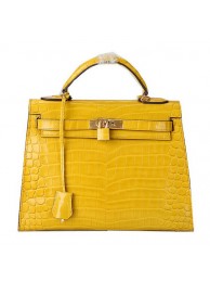 Hermes Kelly 32cm Shoulder Bags Yellow Iridescent Croco Leather Gold Tl1599Zf62
