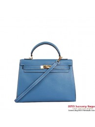 Hermes Kelly 32cm Top Handle Bag Blue Togo Leather Gold Tl1908Ty85