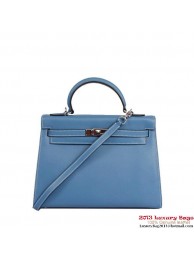 Hermes Kelly 32cm Top Handle Bag Blue Togo Leather Silver Tl1907dX32