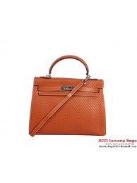 Hermes Kelly 32cm Top Handle Bag Camel Woven Leather Silver Tl1900TV86