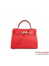 Hermes Kelly 32cm Top Handle Bag Light Red Woven Leather Silver Tl1899tg76