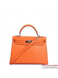 Hermes Kelly 32cm Top Handle Bag Orange Togo Leather Silver Tl1906tL32