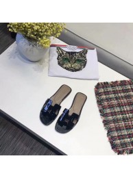 Hermes lady leather fashion Slipper HO808HMJ black Tl3367dX32