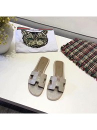 Hermes lady leather fashion Slipper HO811HMJ grey Tl3355nB26