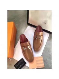 Hermes Leather Slipper HO782LD Camel Tl3376kC27