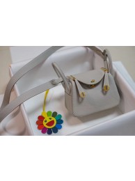 Hermes mini Lindy Togo Leather Bag LD19 grey&gold-Tone Metal Tl548SS41