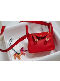 Hermes mini Lindy Togo Leather Bag LD19 red&gold-Tone Metal Tl550KX51