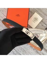 Hermes original epsom leather Kelly belt H069854 black silver plated metal Tl3517aM39