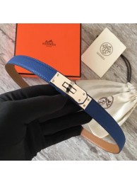 Hermes original epsom leather Kelly belt H069854 blue silver plated metal Tl3514Ea63