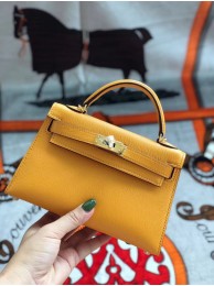 Hermes original mini Kelly chevre mysore K19CM Mango yellow&Gold Metal Tl597aM39