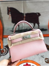Hermes original mini Kelly chevre mysore K19CM pink&silver Metal Tl608fc78