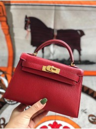 Hermes original mini Kelly chevre mysore K19CM red&Gold Metal Tl604Gh26