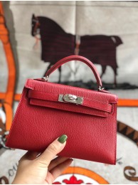 Hermes original mini Kelly chevre mysore K19CM red&silver Metal Tl603vN22