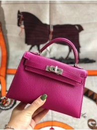 Hermes original mini Kelly chevre mysore K19CM rose&silver Metal Tl595sf78