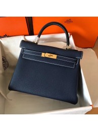 Hermes original Togo leather kelly bag KL320 dark blue Tl700rf73
