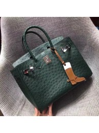 Hermes Real ostrich leather birkin bag BK35 green Tl741mm78