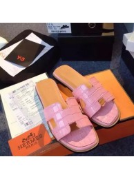 Hermes Slipper Croco Leather HO0483 Pink Tl3396pB23