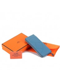 Hermes Togo Leather Perforated Zippy Wallet 9032 Blue Tl2344fH28