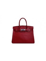 High Quality Imitation Hermes Birkin 35CM Tote Bag Red Ostrich Leather BK35 Silver Tl1791wn47
