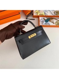High Quality Imitation Hermes Kelly 19cm Shoulder Bags box Leather KL19 Gold hardware black Tl181Vu82
