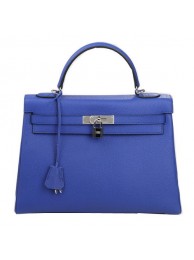 High Quality Imitation Hermes Kelly 32cm Shoulder Bag Blue Original Leather K32 Silver Tl1641Vu82