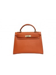 High Quality Replica Hermes Kelly 32cm Shoulder Bag Orange Saffiano Leather K32 Gold Tl1809aR54