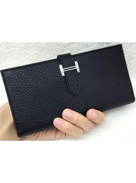 Imitation 1:1 Hermes Bearn Japonaise Bi-Fold Wallet Litchi Leather A208 Black Tl2113LT32
