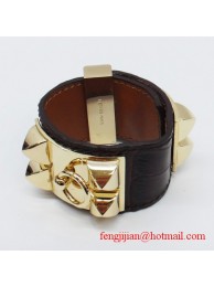 Imitation 2010 Hermes D-Brown Snakeskin Gold Bangle 1171 Tl2874Fo38