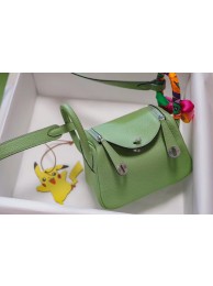 Imitation Cheap Hermes mini Lindy Togo Leather Bag LD19 green&Silver-Tone Metal Tl543fV17