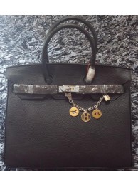 Imitation Fashion Hermes Birkin 35CM Tote Bag Litchi Leather HB35GL Black Tl1194kd19