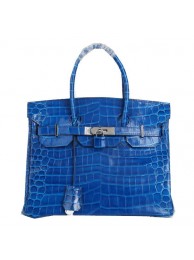 Imitation Hermes Birkin 30CM Tote Bags Blue Iridescent Croco Leather Silver Tl1618Ug88
