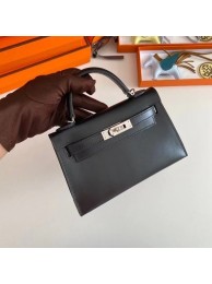 Imitation Hermes Kelly 19cm Shoulder Bags box Leather KL19 Silver hardware black Tl180Za30