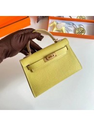 Imitation Hermes Kelly 19cm Shoulder Bags Epsom Leather KL19 Gold hardware lemon Tl193uq94