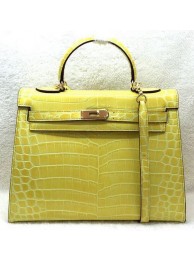 Imitation Hermes Kelly 32cm Shoulder Bag Croco Leather K32 Yellow Tl1132Oz49