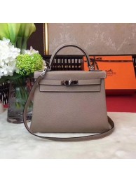 Imitation Hermes Kelly 32cm Shoulder Bag Grey TOGO Leather KY32 Silver Tl881VO34