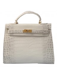 Imitation Hermes Kelly 32cm Shoulder Bags OFFWhite Croco Leather Gold Tl1596sJ18