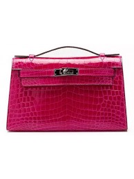Imitation Hermes MINI Kelly 22cm Clutch Croco Leather KL22 Rose Tl1089ye39