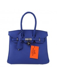 Knockoff Hermes Birkin 25CM Tote Bags Blue Original Leather Silver Tl1661Ez66