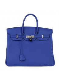 Knockoff Hermes Birkin 35CM Tote Bag Blue Original Leather H35 Silver Tl1702fY84