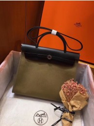Knockoff Hermes Herbag 31CM Original Canvas Leather & Calfskin 45987 green&Black Tl555Lg61