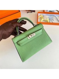 Knockoff Hermes Kelly 19cm Shoulder Bags Epsom Leather KL19 Silver hardware Avocado Green Tl190Lg61