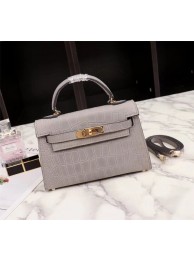 Knockoff Hermes Kelly 19cm Tote Bag crocodile Leather KL19 light gray Tl757yN38